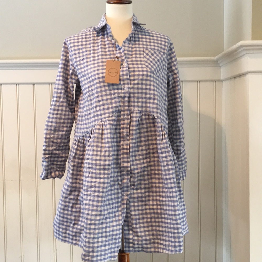Yoko girl blue and white checkered dress